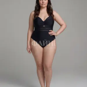 Чорний купальник plus size з V-подібним декольте