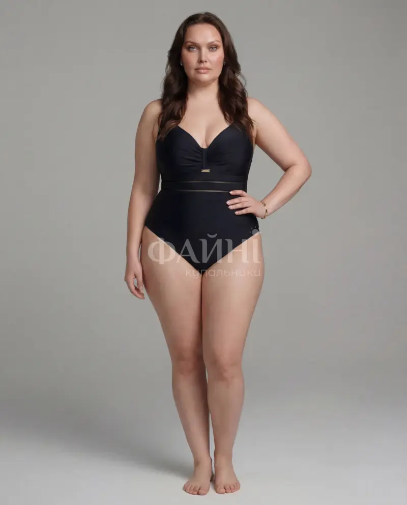 Чорний купальник plus size з V-подібним декольте