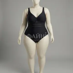 Чорний купальник plus size з V-подібним вирізом