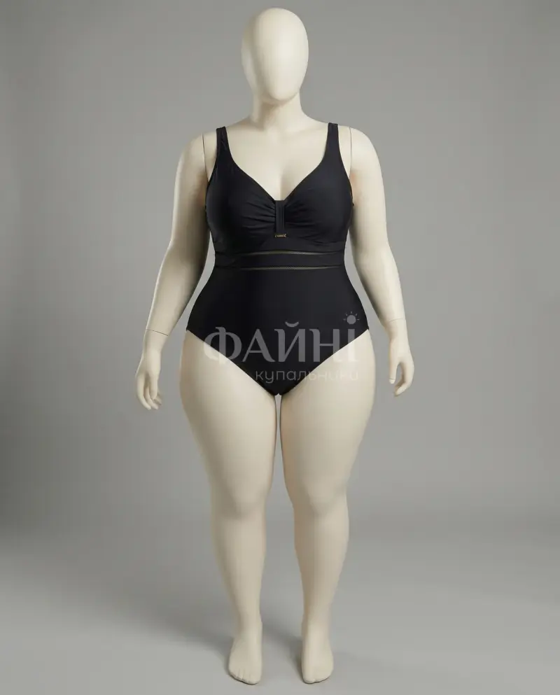 Чорний купальник plus size з V-подібним вирізом
