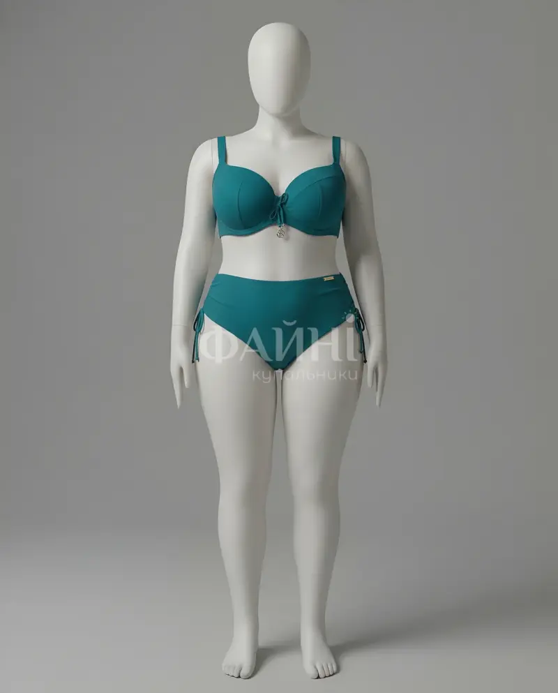 Бірюзовий роздільний купальник з чашками для великих грудей Plus Size з елегантними деталями